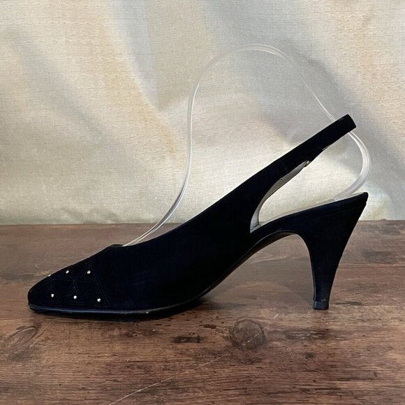 Vintage Bruno Magli Womens Heels Sz 7 AA Black Leather Studded Slingback Pump - Picture 4 of 12